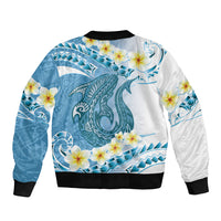 Blue Hawaii Shark Tattoo Bomber Jacket Frangipani With Polynesian Pastel Version