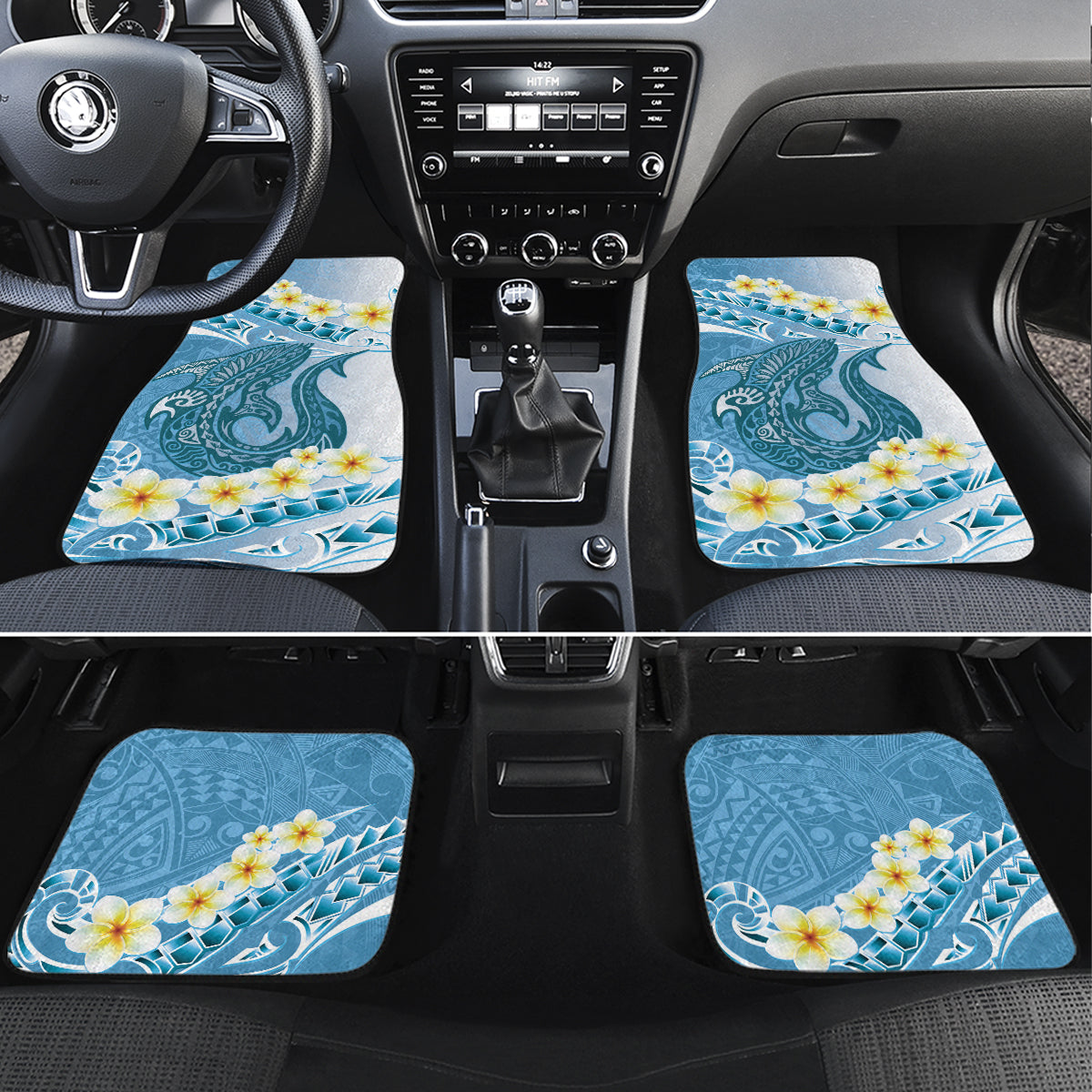 Blue Hawaii Shark Tattoo Car Mats Frangipani With Polynesian Pastel Version