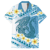 Blue Hawaii Shark Tattoo Family Matching Off Shoulder Maxi Dress and Hawaiian Shirt Frangipani With Polynesian Pastel Version LT14 Dad's Shirt - Short Sleeve Blue - Polynesian Pride