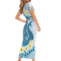 Blue Hawaii Shark Tattoo Family Matching Short Sleeve Bodycon Dress and Hawaiian Shirt Frangipani With Polynesian Pastel Version LT14 - Polynesian Pride