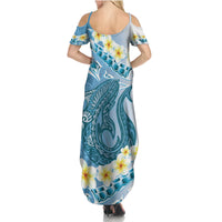 Blue Hawaii Shark Tattoo Family Matching Summer Maxi Dress and Hawaiian Shirt Frangipani With Polynesian Pastel Version