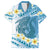Blue Hawaii Shark Tattoo Family Matching Tank Maxi Dress and Hawaiian Shirt Frangipani With Polynesian Pastel Version