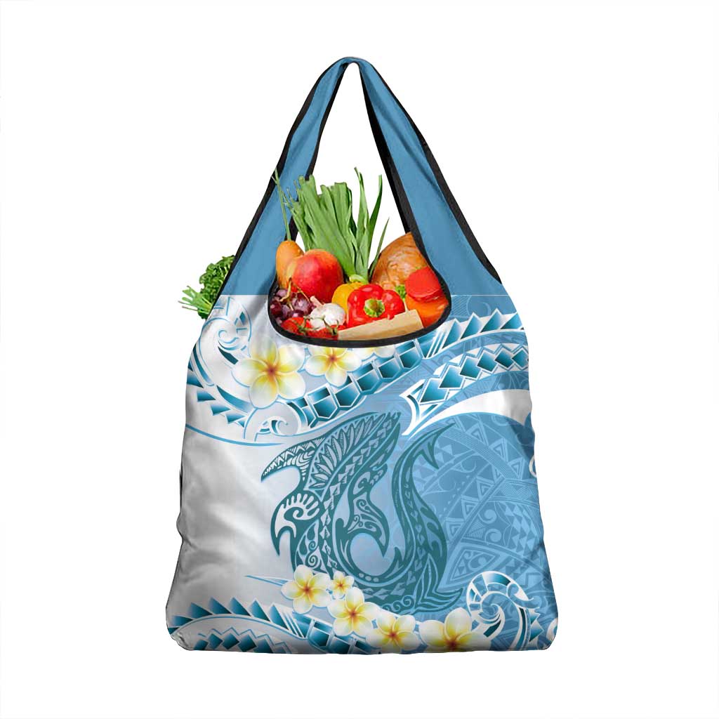 Blue Hawaii Shark Tattoo Grocery Bag Frangipani With Polynesian Pastel Version