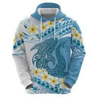 Blue Hawaii Shark Tattoo Hoodie Frangipani With Polynesian Pastel Version