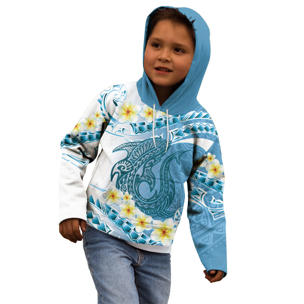 Blue Hawaii Shark Tattoo Kid Hoodie Frangipani With Polynesian Pastel Version