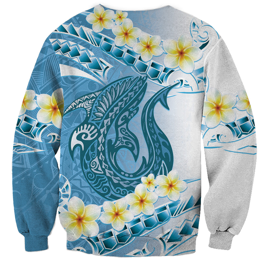 Blue Hawaii Shark Tattoo Sweatshirt Frangipani With Polynesian Pastel Version