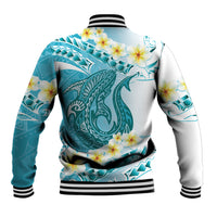 Turquoise Hawaii Shark Tattoo Baseball Jacket Frangipani With Polynesian Pastel Version