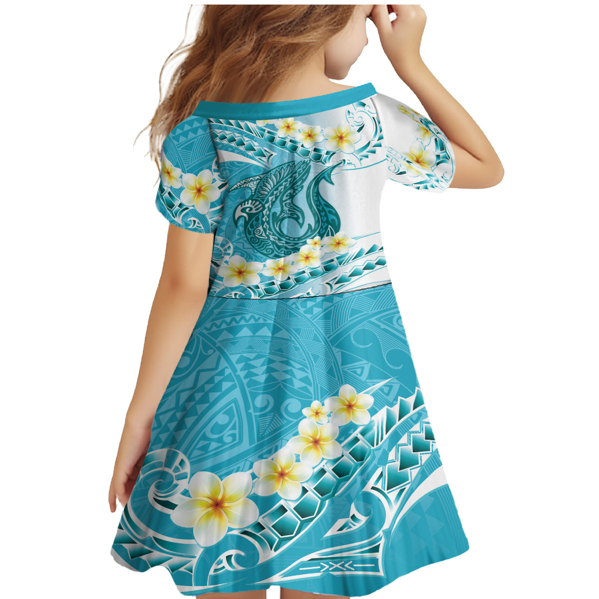 Turquoise Hawaii Shark Tattoo Family Matching Mermaid Dress and Hawaiian Shirt Frangipani With Polynesian Pastel Version