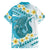 Turquoise Hawaii Shark Tattoo Family Matching Puletasi and Hawaiian Shirt Frangipani With Polynesian Pastel Version