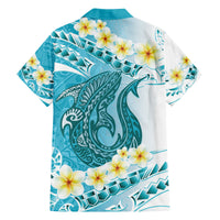Turquoise Hawaii Shark Tattoo Family Matching Tank Maxi Dress and Hawaiian Shirt Frangipani With Polynesian Pastel Version