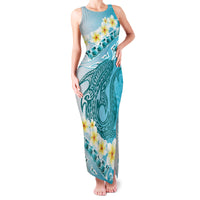 Turquoise Hawaii Shark Tattoo Family Matching Tank Maxi Dress and Hawaiian Shirt Frangipani With Polynesian Pastel Version