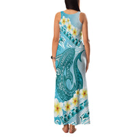 Turquoise Hawaii Shark Tattoo Family Matching Tank Maxi Dress and Hawaiian Shirt Frangipani With Polynesian Pastel Version