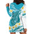 Turquoise Hawaii Shark Tattoo Hoodie Dress Frangipani With Polynesian Pastel Version