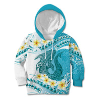 Turquoise Hawaii Shark Tattoo Kid Hoodie Frangipani With Polynesian Pastel Version