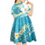 Turquoise Hawaii Shark Tattoo Kid Short Sleeve Dress Frangipani With Polynesian Pastel Version