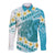 Turquoise Hawaii Shark Tattoo Long Sleeve Button Shirt Frangipani With Polynesian Pastel Version