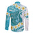 Turquoise Hawaii Shark Tattoo Long Sleeve Button Shirt Frangipani With Polynesian Pastel Version