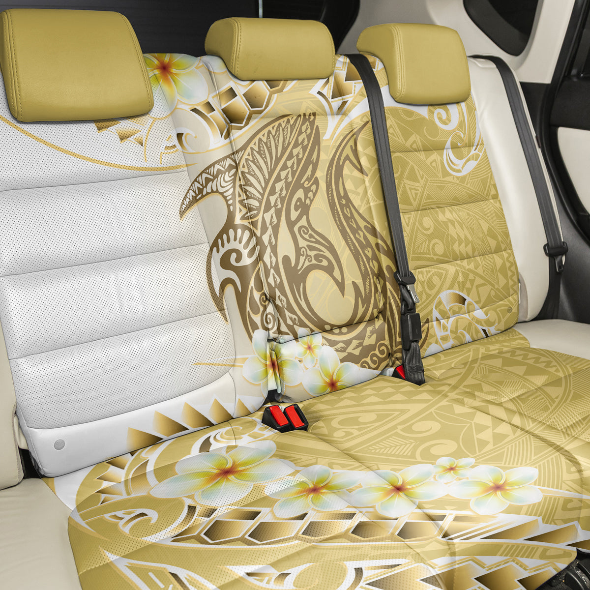 Gold Hawaii Shark Tattoo Back Car Seat Cover Frangipani With Polynesian Pastel Version