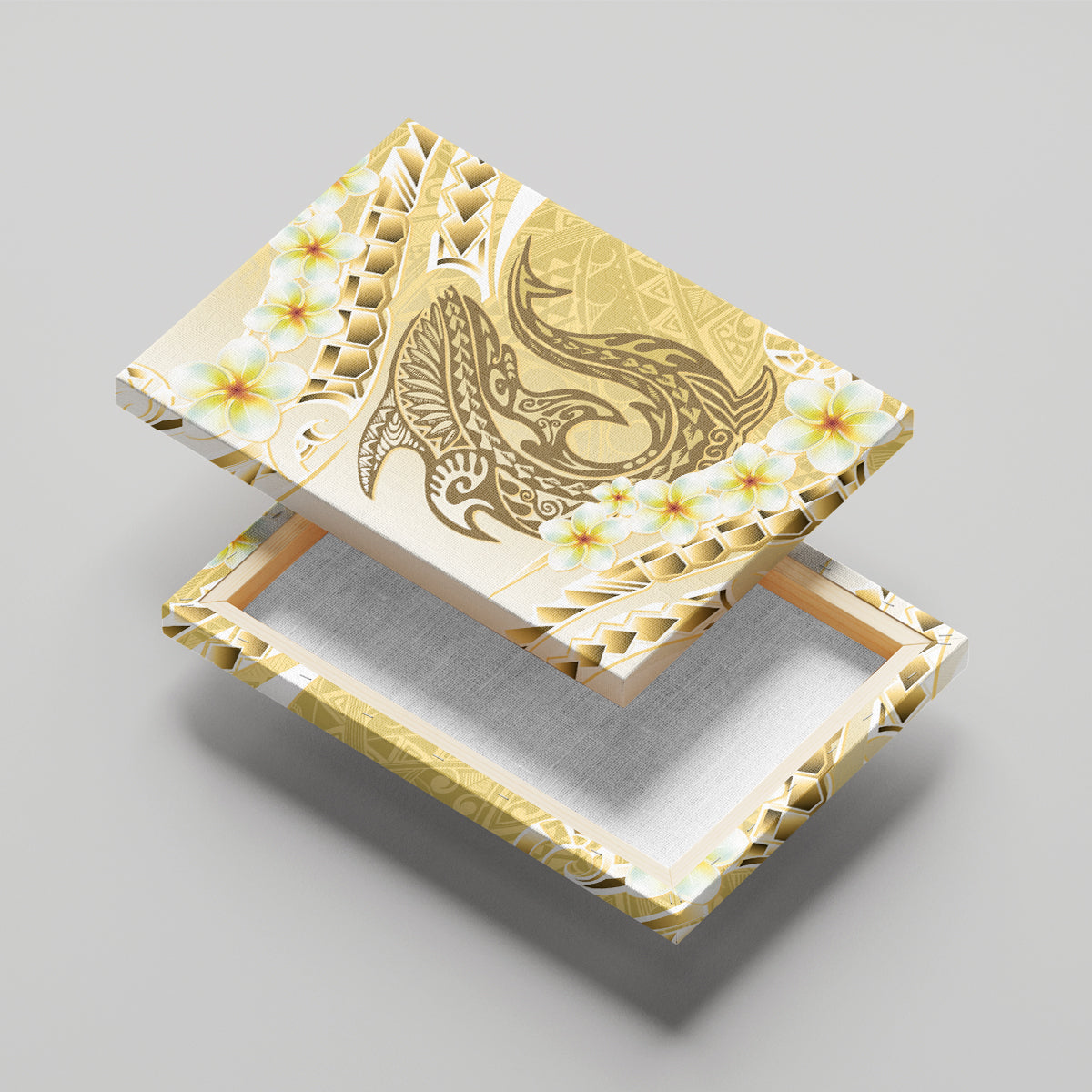 Gold Hawaii Shark Tattoo Canvas Wall Art Frangipani With Polynesian Pastel Version