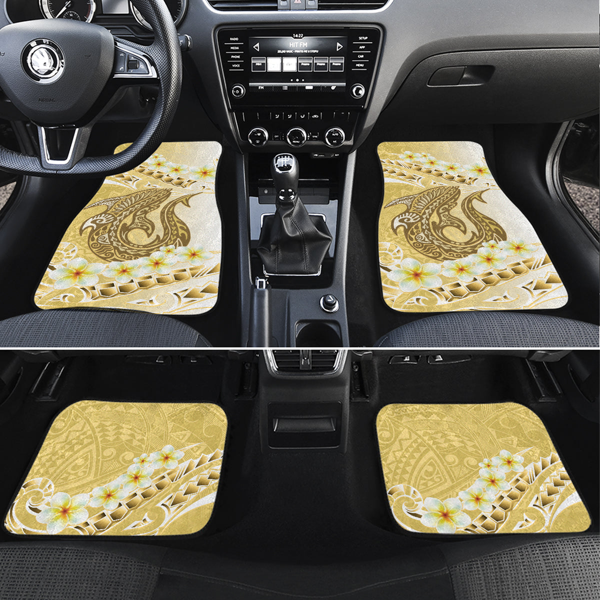 Gold Hawaii Shark Tattoo Car Mats Frangipani With Polynesian Pastel Version