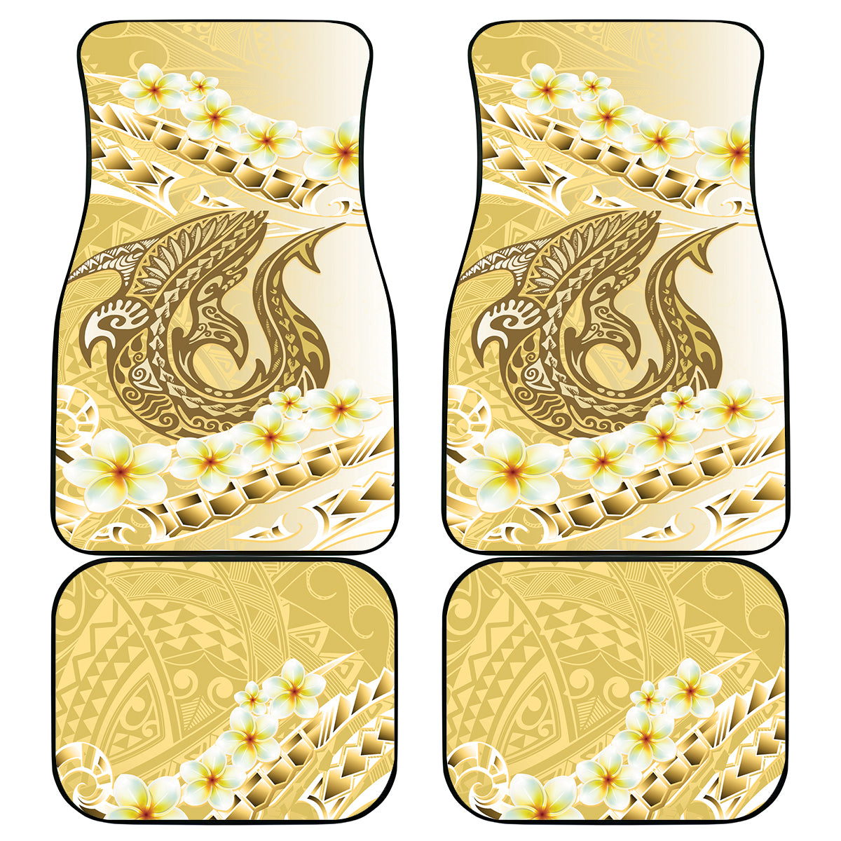 Gold Hawaii Shark Tattoo Car Mats Frangipani With Polynesian Pastel Version