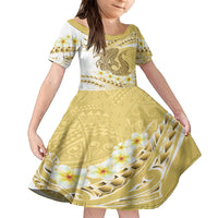 Gold Hawaii Shark Tattoo Family Matching Long Sleeve Bodycon Dress and Hawaiian Shirt Frangipani With Polynesian Pastel Version LT14 Daughter's Dress Gold - Polynesian Pride