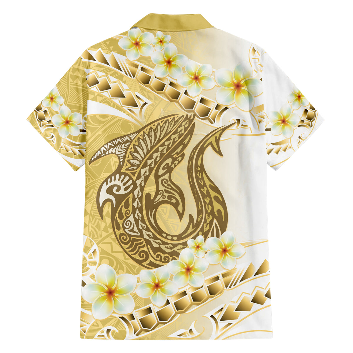Gold Hawaii Shark Tattoo Family Matching Short Sleeve Bodycon Dress and Hawaiian Shirt Frangipani With Polynesian Pastel Version LT14 - Polynesian Pride