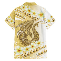 Gold Hawaii Shark Tattoo Family Matching Short Sleeve Bodycon Dress and Hawaiian Shirt Frangipani With Polynesian Pastel Version LT14 - Polynesian Pride