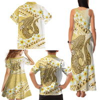 Gold Hawaii Shark Tattoo Family Matching Tank Maxi Dress and Hawaiian Shirt Frangipani With Polynesian Pastel Version
