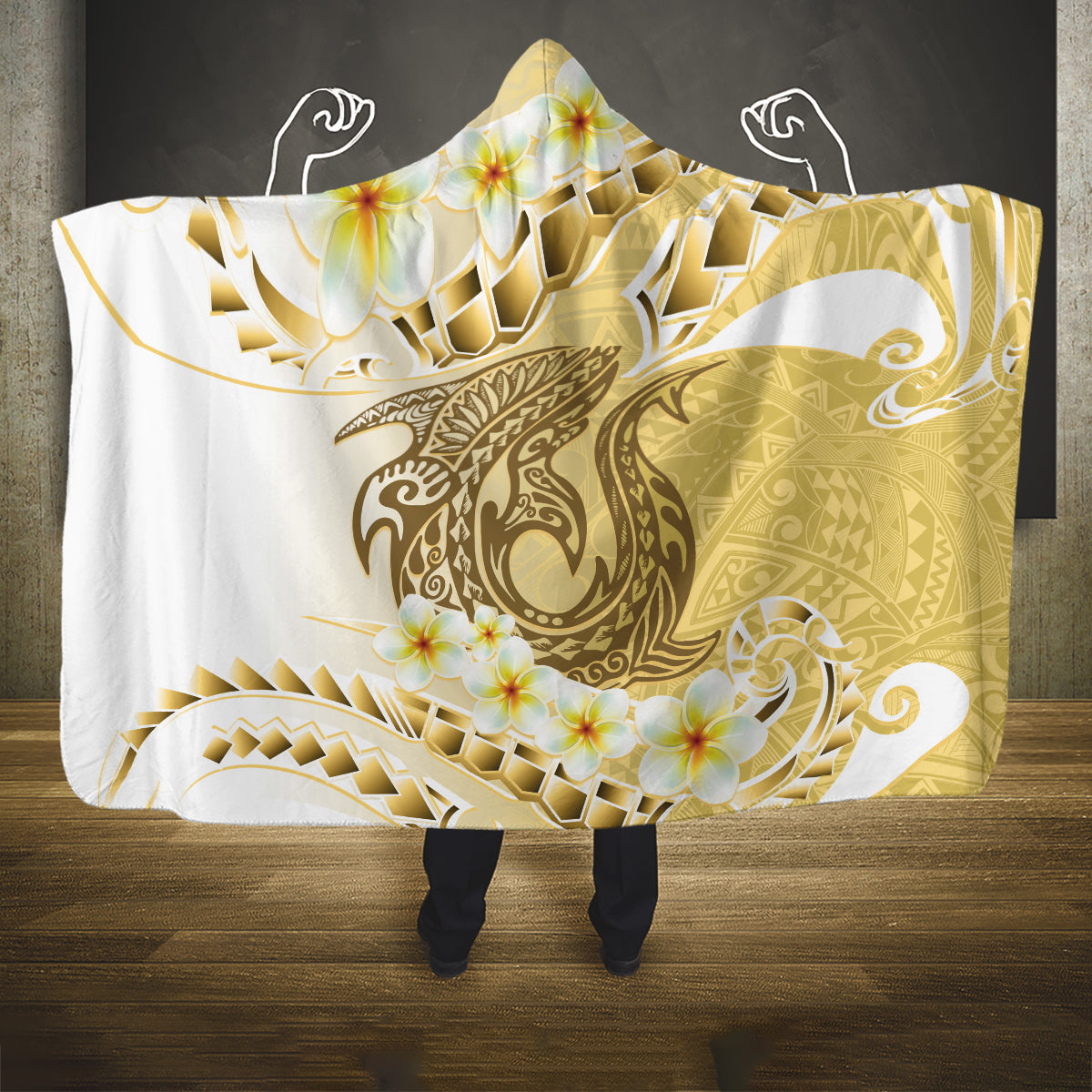 Gold Hawaii Shark Tattoo Hooded Blanket Frangipani With Polynesian Pastel Version