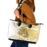 Gold Hawaii Shark Tattoo Leather Tote Bag Frangipani With Polynesian Pastel Version