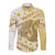 Gold Hawaii Shark Tattoo Long Sleeve Button Shirt Frangipani With Polynesian Pastel Version