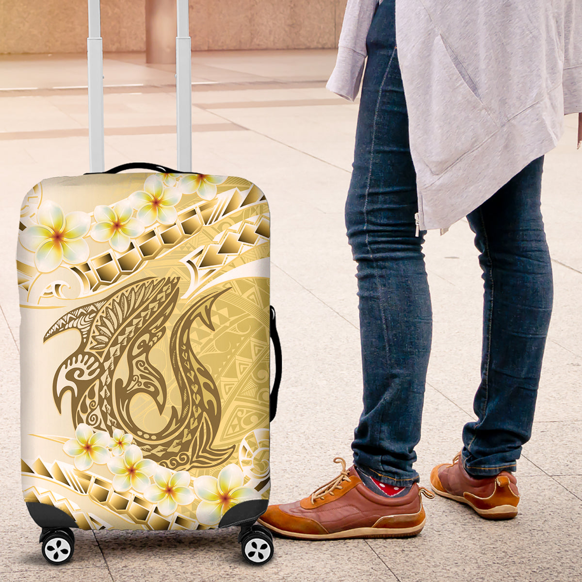 Gold Hawaii Shark Tattoo Luggage Cover Frangipani With Polynesian Pastel Version