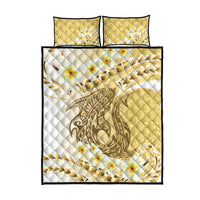 Gold Hawaii Shark Tattoo Quilt Bed Set Frangipani With Polynesian Pastel Version