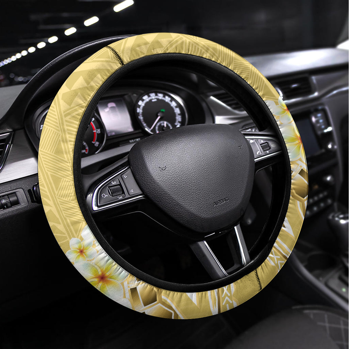 Gold Hawaii Shark Tattoo Steering Wheel Cover Frangipani With Polynesian Pastel Version