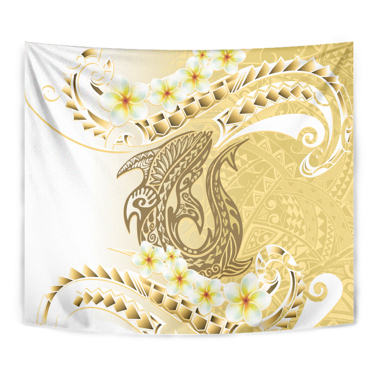 Gold Hawaii Shark Tattoo Tapestry Frangipani With Polynesian Pastel Version