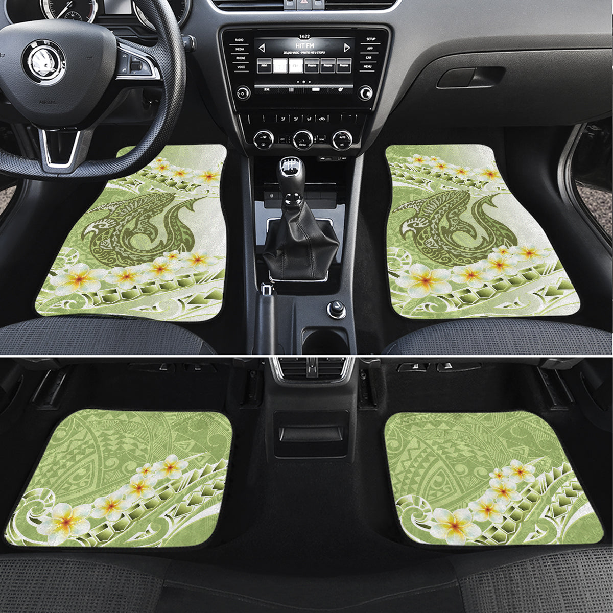 Green Hawaii Shark Tattoo Car Mats Frangipani With Polynesian Pastel Version