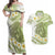 Green Hawaii Shark Tattoo Couples Matching Off Shoulder Maxi Dress and Hawaiian Shirt Frangipani With Polynesian Pastel Version