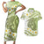 Green Hawaii Shark Tattoo Couples Matching Short Sleeve Bodycon Dress and Hawaiian Shirt Frangipani With Polynesian Pastel Version