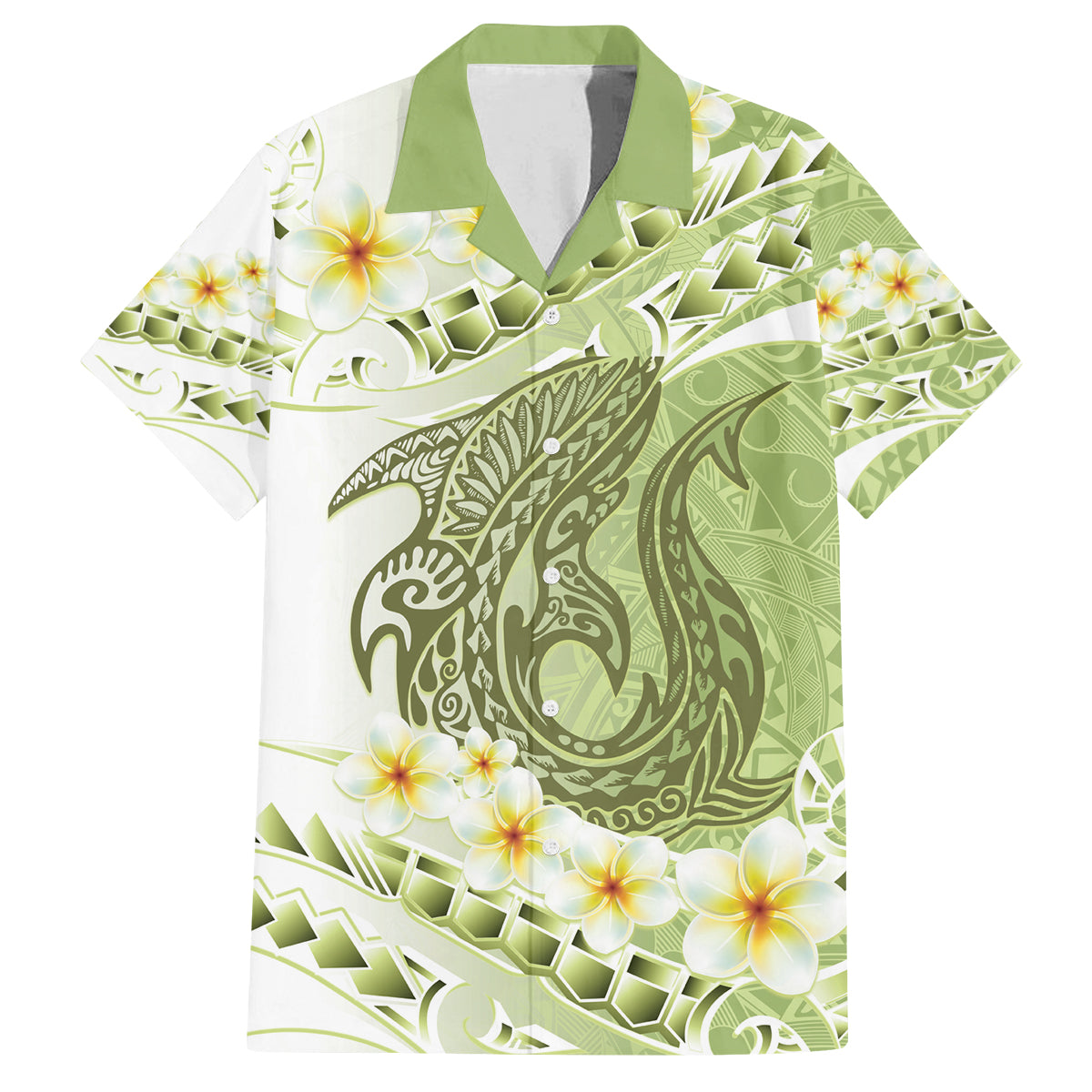 Green Hawaii Shark Tattoo Family Matching Long Sleeve Bodycon Dress and Hawaiian Shirt Frangipani With Polynesian Pastel Version LT14 Dad's Shirt - Short Sleeve Green - Polynesian Pride