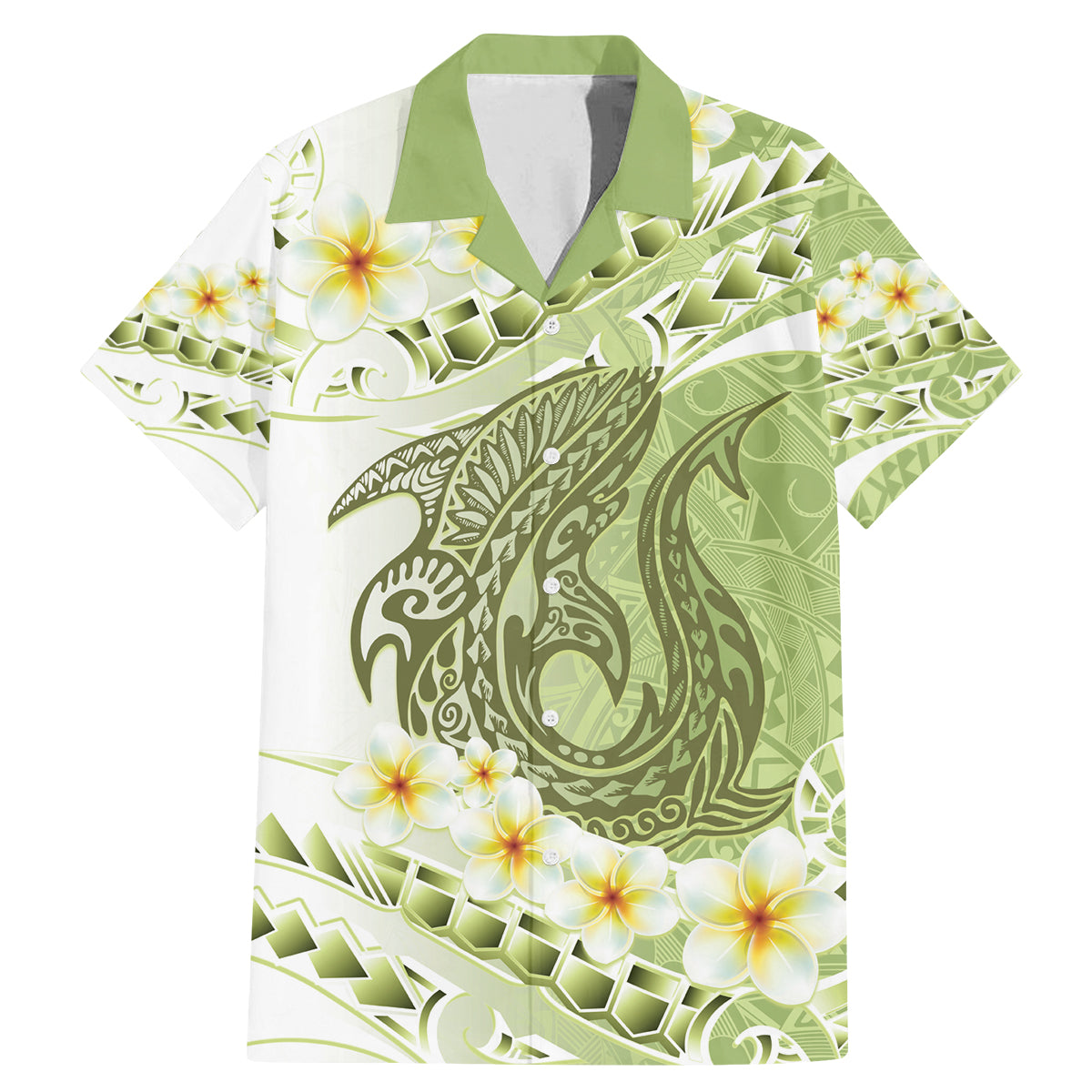 Green Hawaii Shark Tattoo Family Matching Mermaid Dress and Hawaiian Shirt Frangipani With Polynesian Pastel Version LT14 Dad's Shirt - Short Sleeve Green - Polynesian Pride