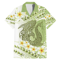 Green Hawaii Shark Tattoo Family Matching Mermaid Dress and Hawaiian Shirt Frangipani With Polynesian Pastel Version LT14 Dad's Shirt - Short Sleeve Green - Polynesian Pride