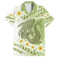 Green Hawaii Shark Tattoo Family Matching Puletasi and Hawaiian Shirt Frangipani With Polynesian Pastel Version LT14 Dad's Shirt - Short Sleeve Green - Polynesian Pride
