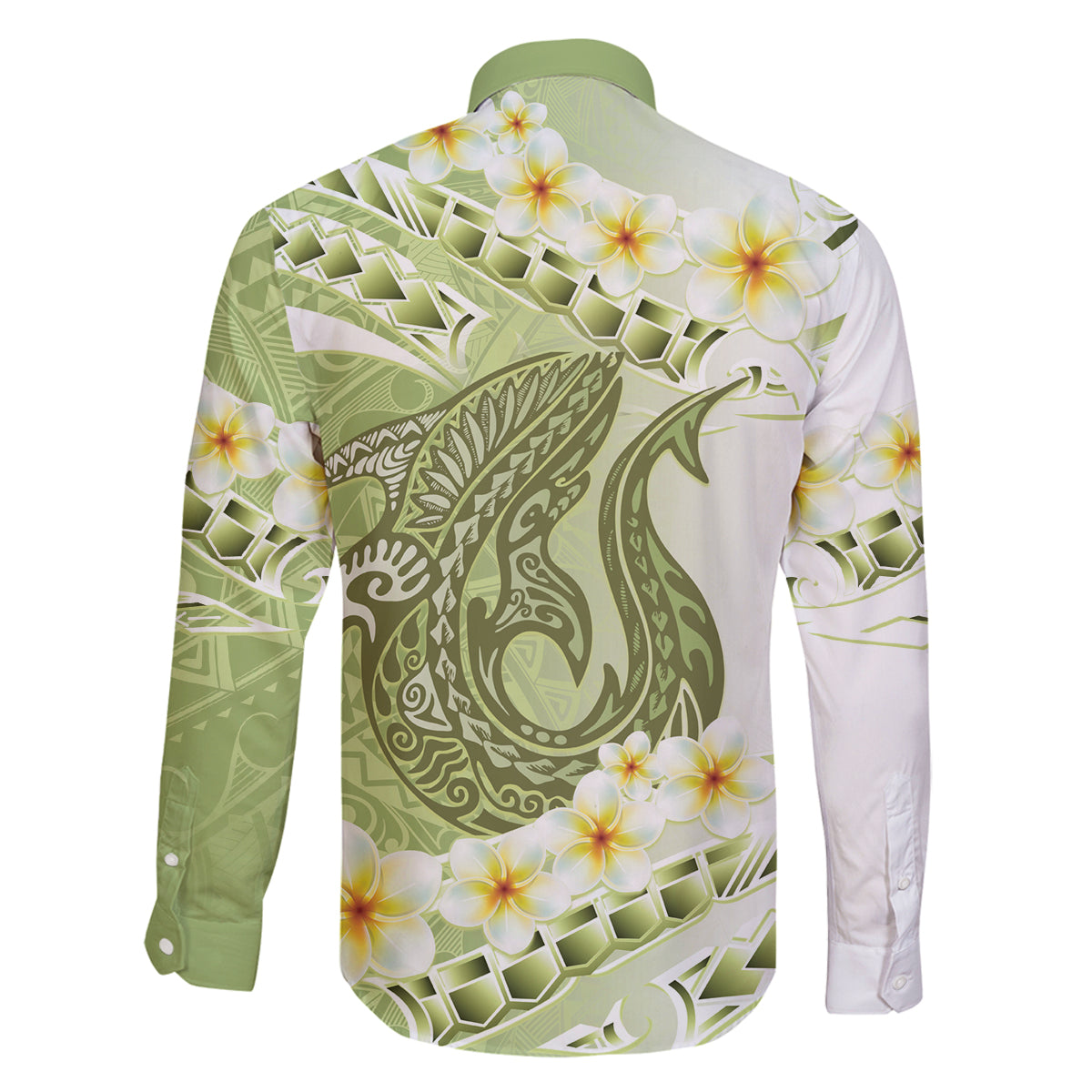 Green Hawaii Shark Tattoo Family Matching Puletasi and Hawaiian Shirt Frangipani With Polynesian Pastel Version LT14 - Polynesian Pride