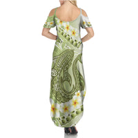 Green Hawaii Shark Tattoo Family Matching Summer Maxi Dress and Hawaiian Shirt Frangipani With Polynesian Pastel Version
