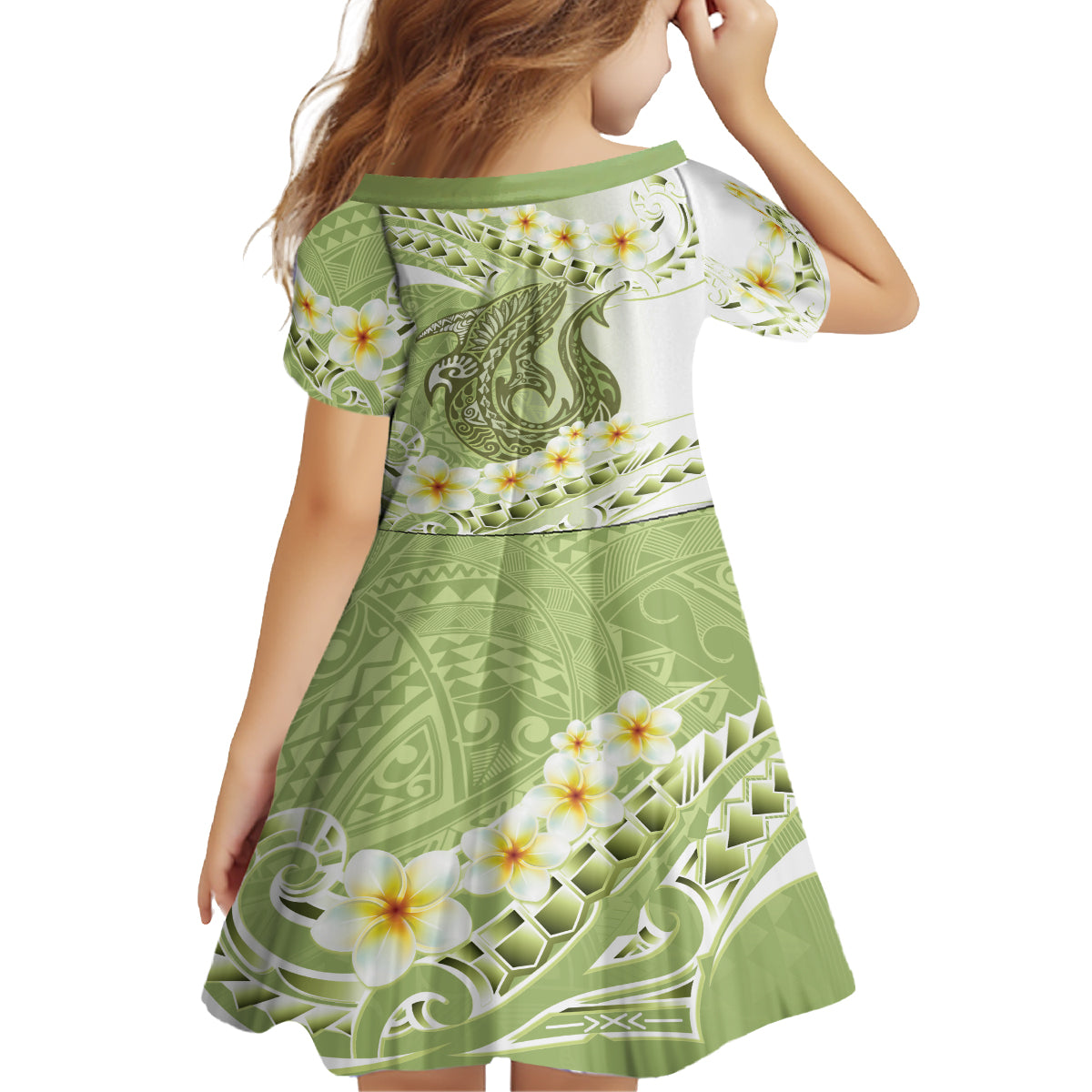 Green Hawaii Shark Tattoo Family Matching Tank Maxi Dress and Hawaiian Shirt Frangipani With Polynesian Pastel Version