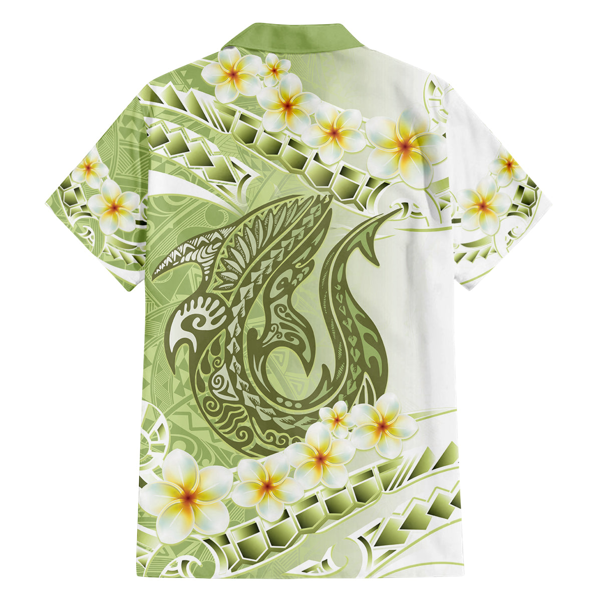 Green Hawaii Shark Tattoo Family Matching Tank Maxi Dress and Hawaiian Shirt Frangipani With Polynesian Pastel Version