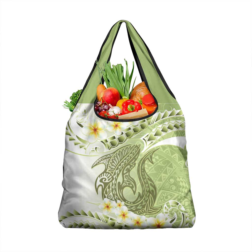 Green Hawaii Shark Tattoo Grocery Bag Frangipani With Polynesian Pastel Version