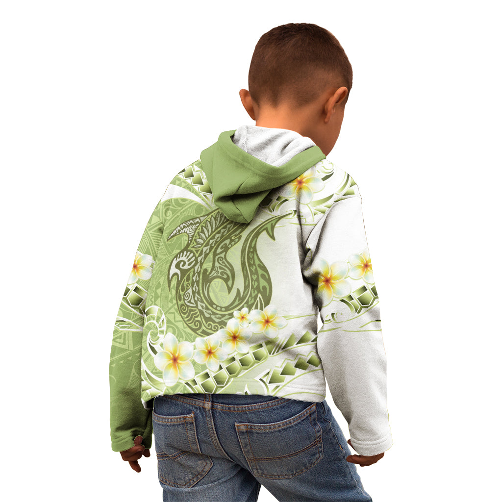 Green Hawaii Shark Tattoo Kid Hoodie Frangipani With Polynesian Pastel Version