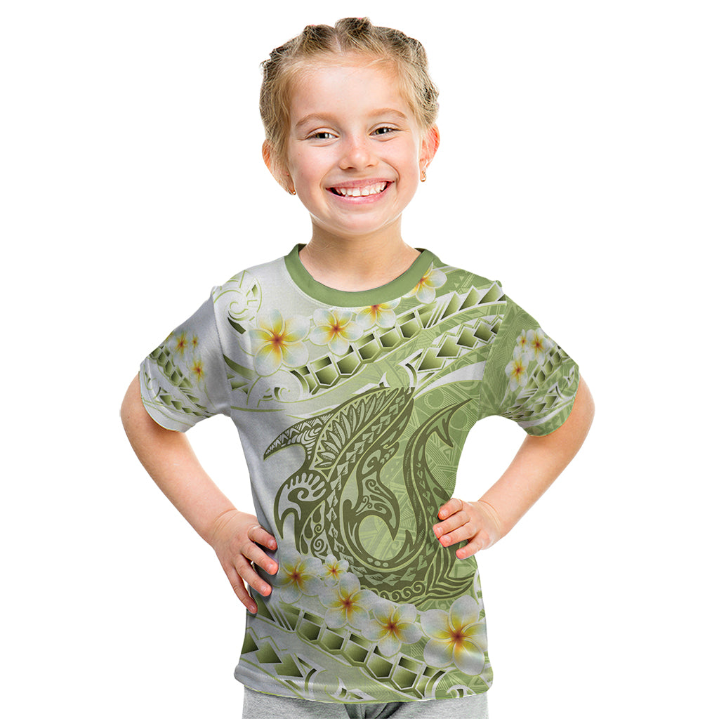 Green Hawaii Shark Tattoo Kid T Shirt Frangipani With Polynesian Pastel Version